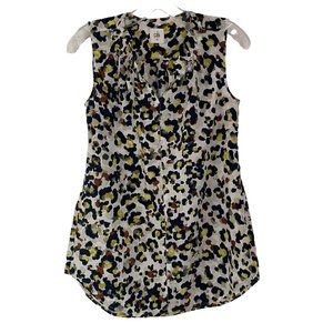 CAbi Seeing Spots Fierce White Yellow Blue Printed Sleeveless Blouse X-Small XS